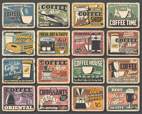 Кофейные Чашки Эспрессо Машина Гранж Плакаты Векторного Дизайна Кафе Горячие — стоковый вектор