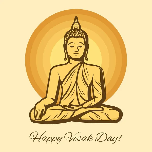 Vesak Day Carte Vœux Vectoriel Vacances Avec Statue Bouddha Bouddhisme — Image vectorielle