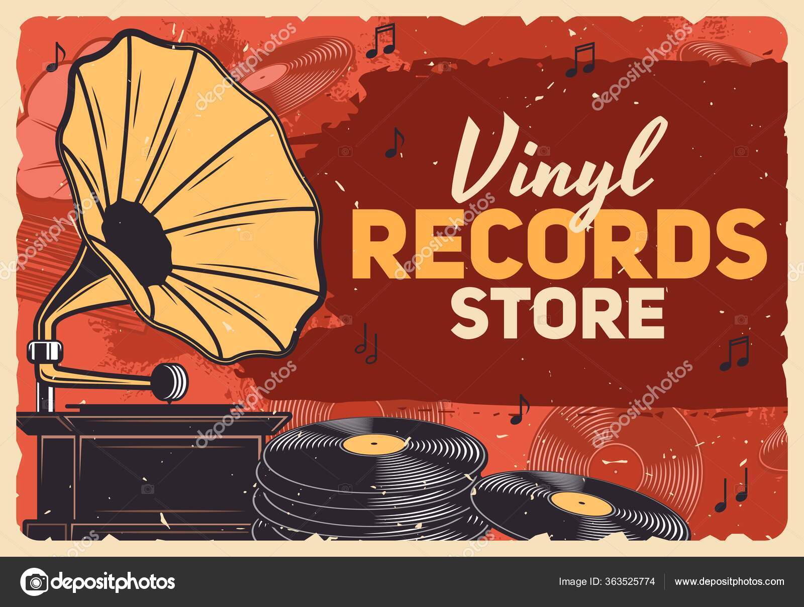 Store Gramophone Vinyl Records Music Vector Grunge Stock Illustration by ©Seamartini #363525774
