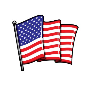 Bayrak direğindeki ABD bayrağı Heraldik vektör simgesini izole etti. Kırmızı çizgili katlanmış tuval ve mavi sahada beyaz yıldızlar sallıyordu. Dikey çubukta Amerika Birleşik Devletleri ulusal sembolü, Amerikan bayrağı
