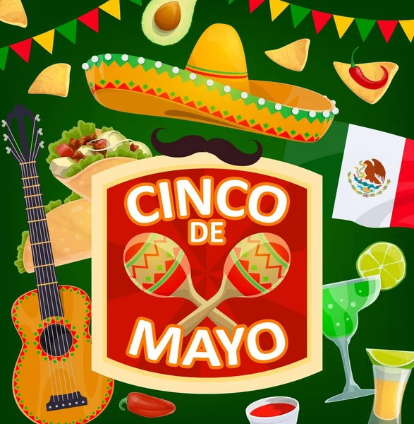 Cinco Mayo Sombrero Vacaciones Mexicano Diseño Vectores Maracas Fiesta México — Vector de stock