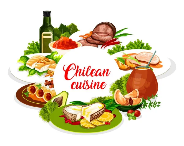 Cocina Chilena Platos Comida Tradicional Cena Auténtico Menú Vectorial Restaurante — Vector de stock