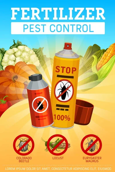 Servicio Control Agrario Plagas Fertilizantes Agrícolas Póster Vectorial Exterminio Insectos — Vector de stock