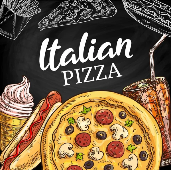 Fast Food Menu Italian Pizza Chalk Sketch Pizzeria Fastfood Restaurant — Stock Vector