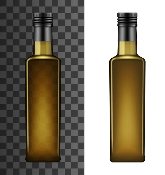 Olive Oil Bottle Square Shape Brown Glass Black Lid Vector — Stock Vector