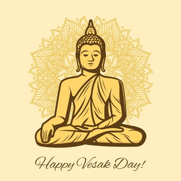 Happy Vesak Day Vecteur Vacances Bouddha Assis Sur Une Fleur — Image vectorielle
