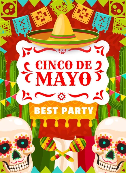 Cinco Mayo Mexický Plakát Vektorem Svátků Mexická Fiesta Sombrero Klobouk — Stockový vektor
