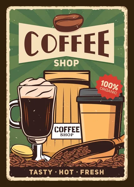 Irský Šálek Kávy Fazole Balíček Vektorový Retro Plakát Kavárny Odnášející — Stockový vektor
