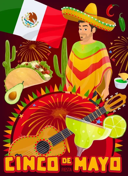 Cinco Mayo Mexiko Sváteční Fiesta Party Vektor Design Mexická Sombrero — Stockový vektor