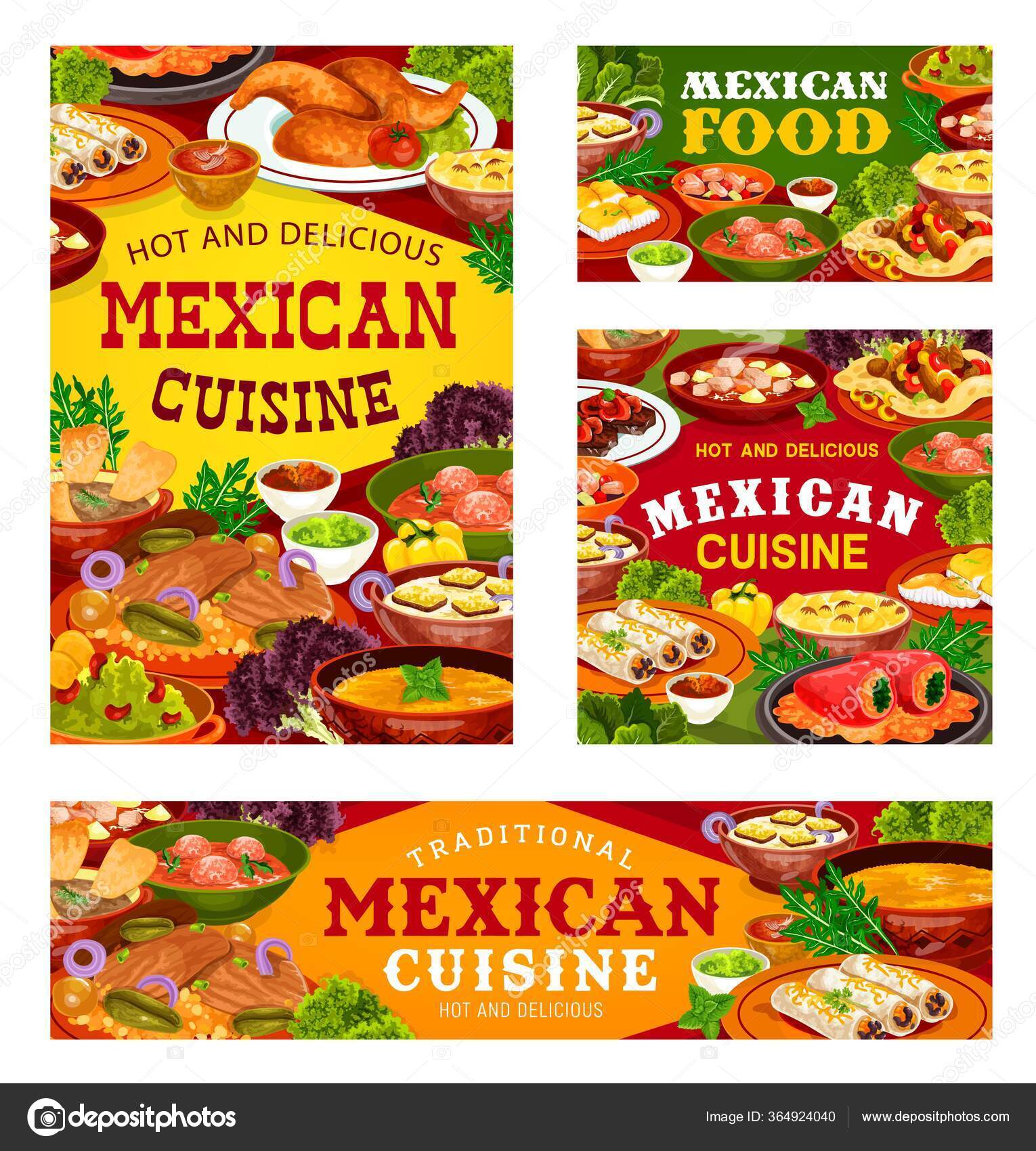 Meksika Mutfağı Vektör Yemekleri Sebze Balık Burrito Salsa Guacamole