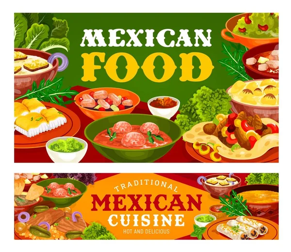 Diseño Vectores Comida Mexicana Platos Restaurantes Verduras Pescado Carne Fajitas — Vector de stock