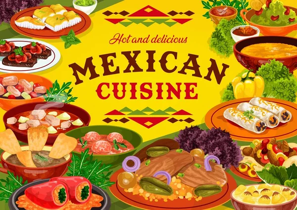 Cuisine Mexicaine Restaurant Design Vectoriel Nourriture Plats Viande Légumes Burritos — Image vectorielle