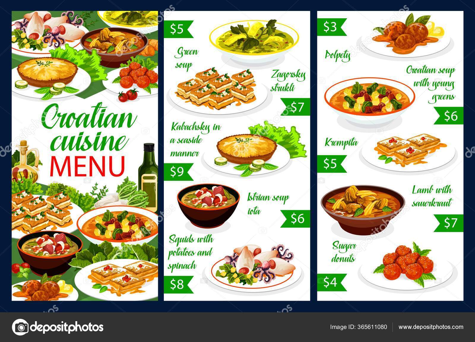 Kroatisk Mat Restaurantmeny Tradisjonell Sørøsteuropeisk Mat Landlige  Kroatiske Måltider Grønnsuppe stockvektor © VectorTradition #365611080, image size:1600x1151