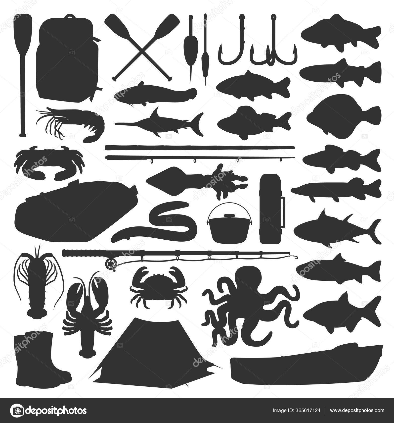 Fishing Vector Icons Fisherman Equipment Lures Fishes Fishing Rod  Inflatable Stock Vector by ©Seamartini 365617124