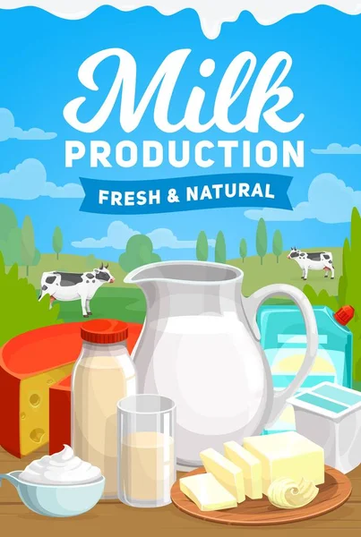 Vectorposter Voor Melk Zuivelproducten Voor Levensmiddelen Natuurlijke Biologische Melk Kruik — Stockvector