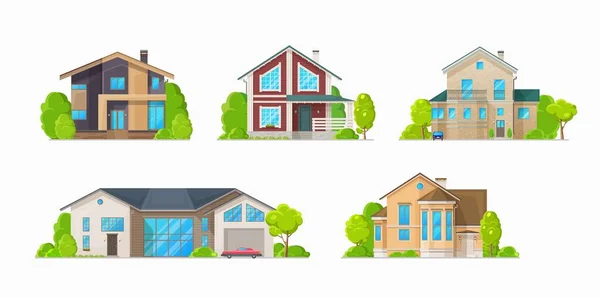 Houses Residential Buildings Real Estate Vector Icons Family House Mansions — Stock Vector