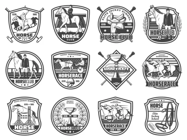 Deportes Ecuestres Carreras Caballos Club Polo Insignias Vectoriales Emblemas Equipos — Archivo Imágenes Vectoriales