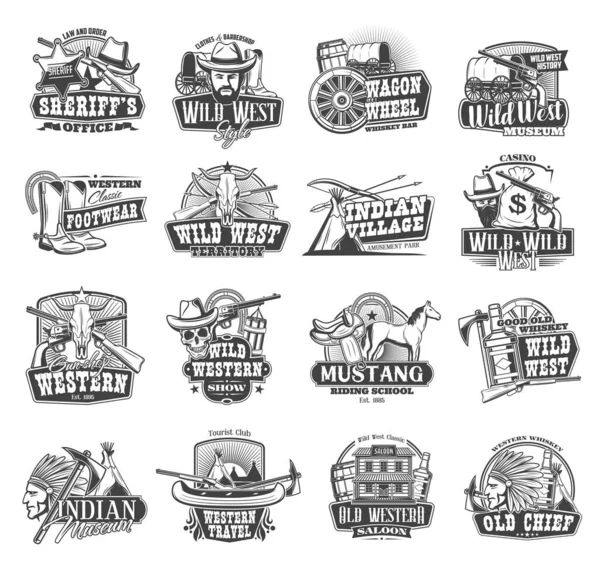 Iconos Vectoriales Del Salvaje Oeste Berlina Occidental Americana Símbolos Vaquero — Vector de stock