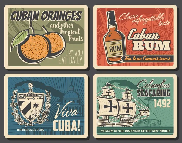Podróże Kubie Plakaty Wektorowe Retro Vintage Zabytki Hawany Zwiedzanie Miasta — Wektor stockowy