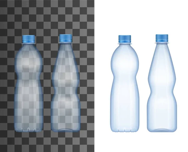 Vattenflaska Vektor Realistisk Transparent Tom Plastflaska Mockup Med Blått Lock — Stock vektor