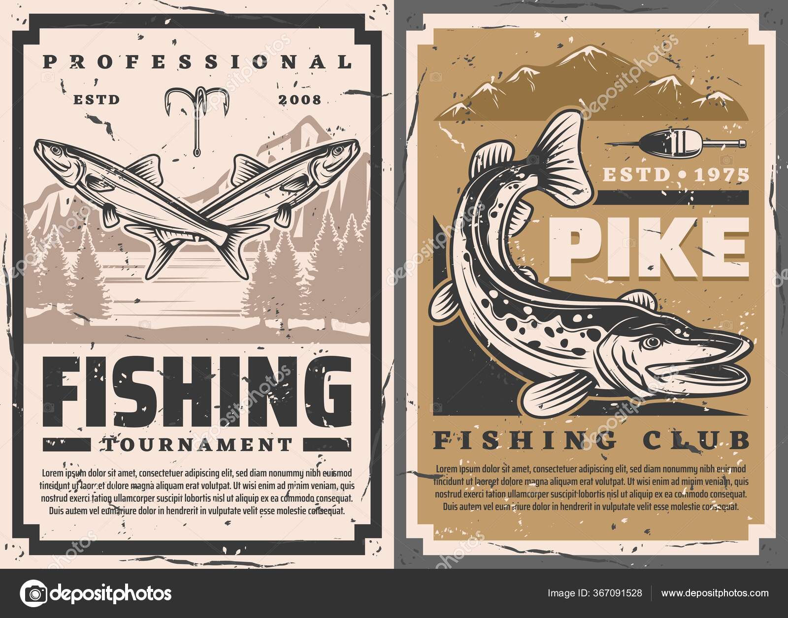 Fishing Retro Posters, Tuna Fish and Squid Catch Stock Vector