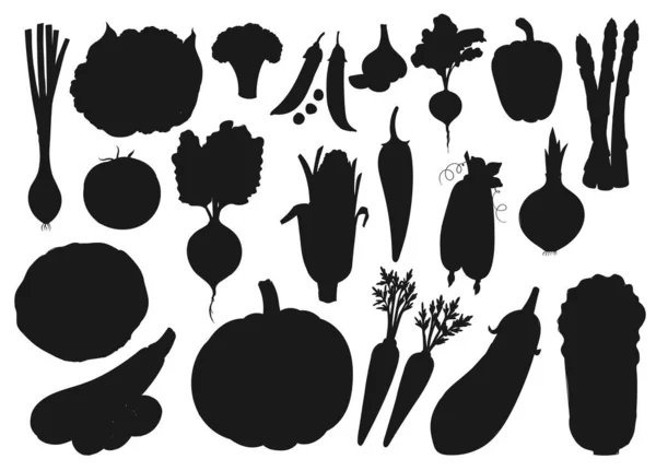 Verduras Verduras Granja Iconos Silueta Vectorial Comida Vegetariana Ecológica Repollo — Vector de stock