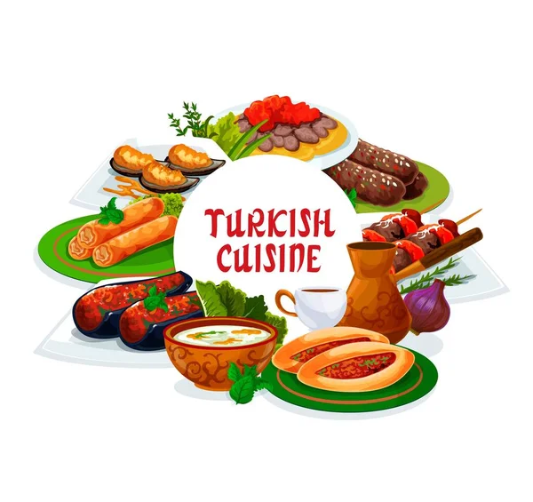 Cuisine Turque Restaurant Couverture Menu Vectoriel Turquie Plats Nationaux Repas — Image vectorielle