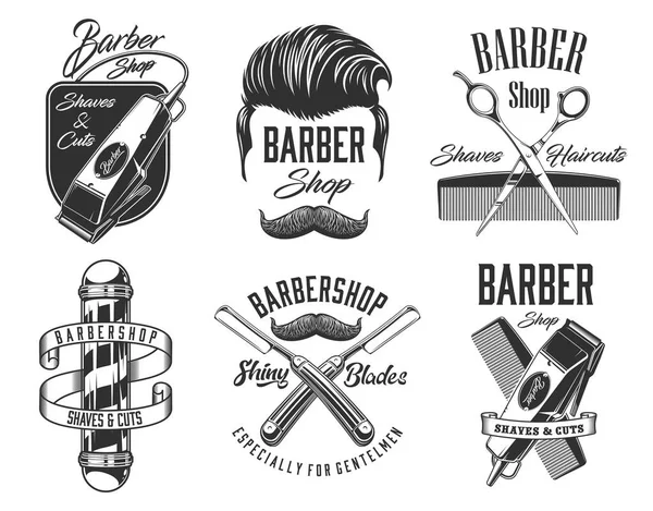 Barber Shop Vector Signs Icons Gentleman Hipster Haircut Beard Mustaches — Stock Vector