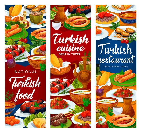 Τουρκική Κουζίνα Εστιατόριο Διάνυσμα Πανό Τουρκία Εθνικό Μενού Πιάτα Τροφίμων — Διανυσματικό Αρχείο