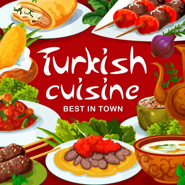 Menu Restaurant Gastronomique Turc Plats Traditionnels Vectoriels Repas Kebab Iskender — Image vectorielle