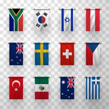Gerçekçi bayraklar Avustralya, Yeni Zelanda, Güney Kore ve İsveç, İsviçre. Çek Cumhuriyeti, Avusturya, Türkiye, Meksika. Güney Afrika, İsrail ve Yunanistan ulusal ülkeleri 3D bayrakları izole ettiler