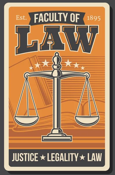 Facoltà Legge Università Giuridica Giustizia Giuridica Accademia Vettore Retro Poster — Vettoriale Stock