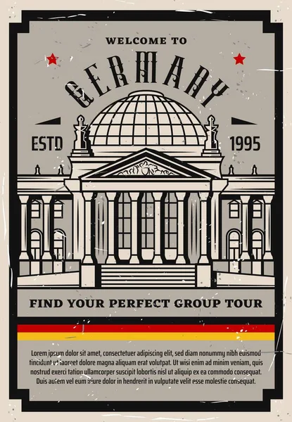 Almanya Hoş Geldin Vektör Retro Poster Seyahat Acentesi Berlin Grup — Stok Vektör