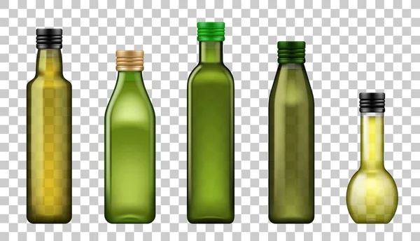 Olivolja Flaskor Vektor Realistiska Isolerade Mockup Mallar Extra Jungfruolja Eller — Stock vektor