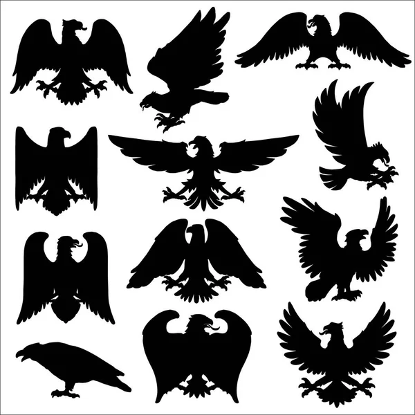 Aigle Héraldique Icônes Vectorielles Faucon Héraldique Gothique Faucon Silhouettes Noires — Image vectorielle