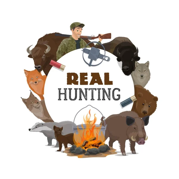 Hunt Club Apre Stagione Poster Vettoriale Con Animali Selvatici Munizioni — Vettoriale Stock