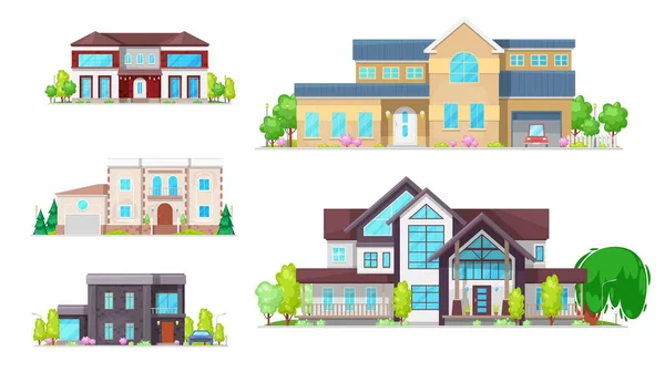 Maisons Maisons Privées Icônes Vectorielles Immobilier Résidentiel Maison Familiale Villas — Image vectorielle