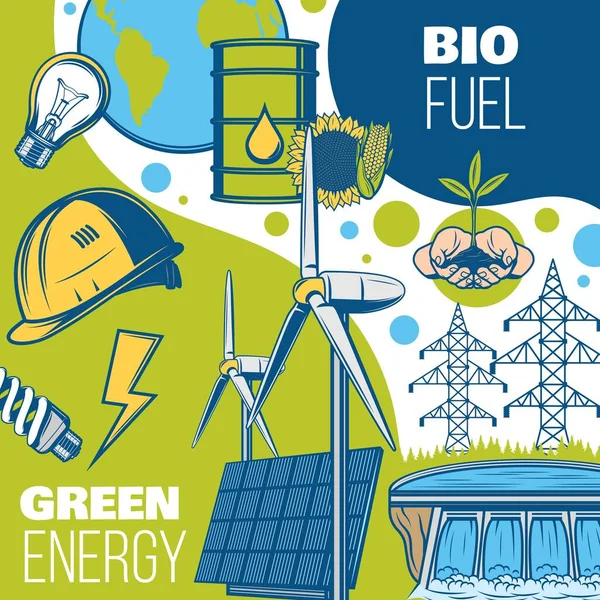 Energia Verde Energia Conservazione Dell Ecosistema Ambientale Vettore Biocarburanti Pannelli — Vettoriale Stock