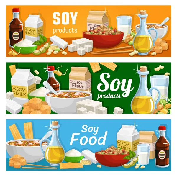 Produits Alimentaires Base Soja Aliments Biologiques Base Soja Ingrédients Cuisson — Image vectorielle