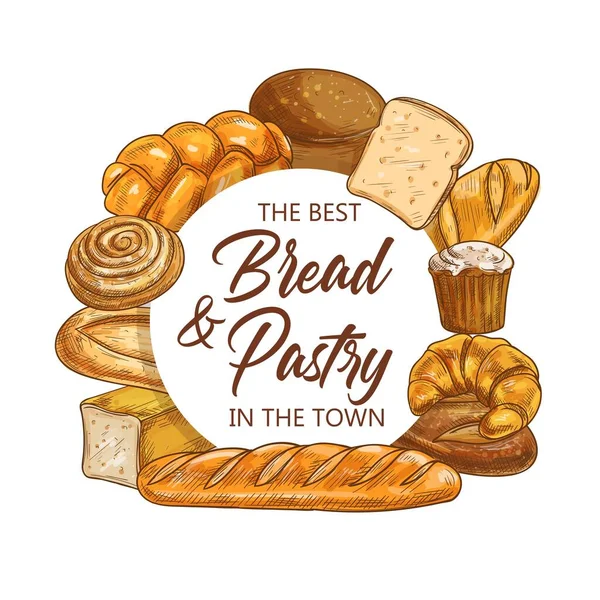 Panadería Tienda Pan Pastelería Vector Bosquejo Productos Alimenticios Horneados Panadería — Vector de stock