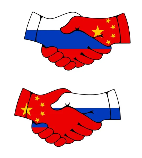 Çin Rusya Bayraklı Sıkışma Sembolü Çin Rusya Dostluk Ortaklık Katkı — Stok Vektör