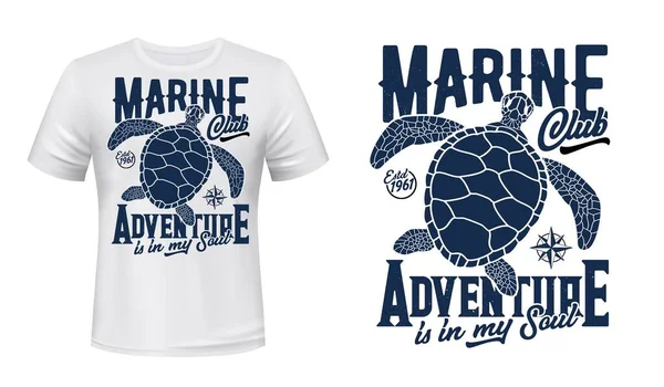 Sea Turtle Shirt Print Mockup Marine Adventure Club Vector Design — Stockvektor