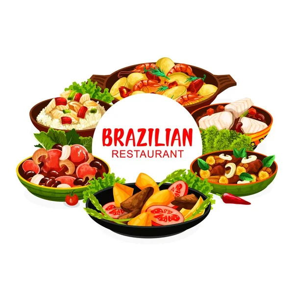 Brazilian Cuisine Feijoada Beans Fish Stew Bacalhau Moqueca Seafood Liver — Stock Vector