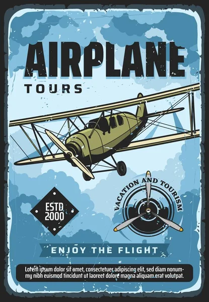 Vliegtuigvlucht Reizen Vliegtuig Reizen Luchttoerisme Vector Vintage Poster Vakantie Toerisme — Stockvector