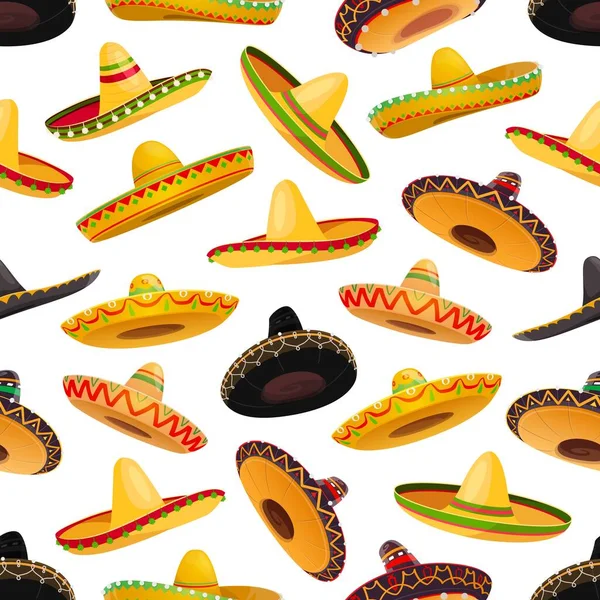Sombrero Hats Seamless Pattern Vector Background Mexican Fiesta Party Cinco — Stock Vector