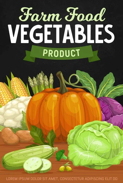 Zelenina Sklizeň Čerstvého Jídla Vektorový Plakát Trhu Zeleninou Bio Zelenina — Stockový vektor
