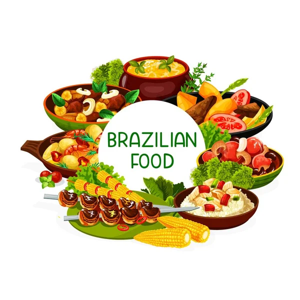 Brezilya Mutfağı Brezilya Eti Balık Menüsü Brezilya Mutfağı Yemekleri Churrasco — Stok Vektör
