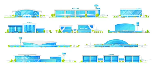 Будівлі Терміналу Аеропорту Векторні Піктограми Міжнародний Аеропорт Готель Термінали Вежею — стоковий вектор