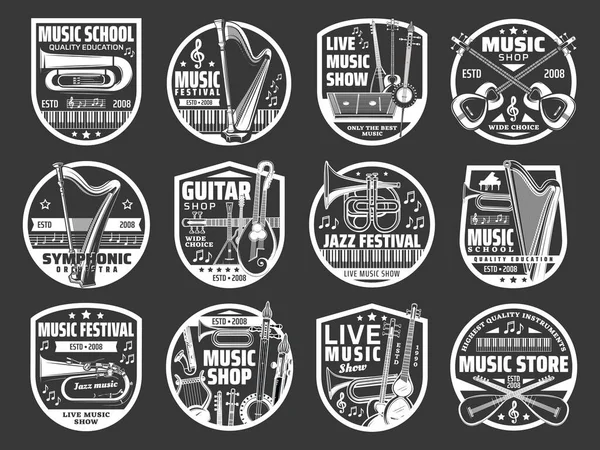 Tienda Música Jazz Folklore Iconos Vectoriales Festival Música Vivo Tienda — Vector de stock