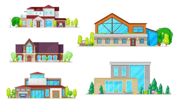 Maisons Privées Villas Maisons Maître Icônes Appartements Vectoriels Immobiliers Maisons — Image vectorielle